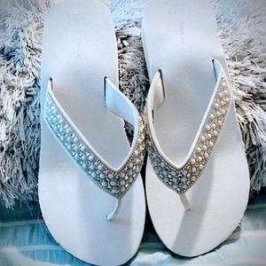 White Rhinestone beach sandals
